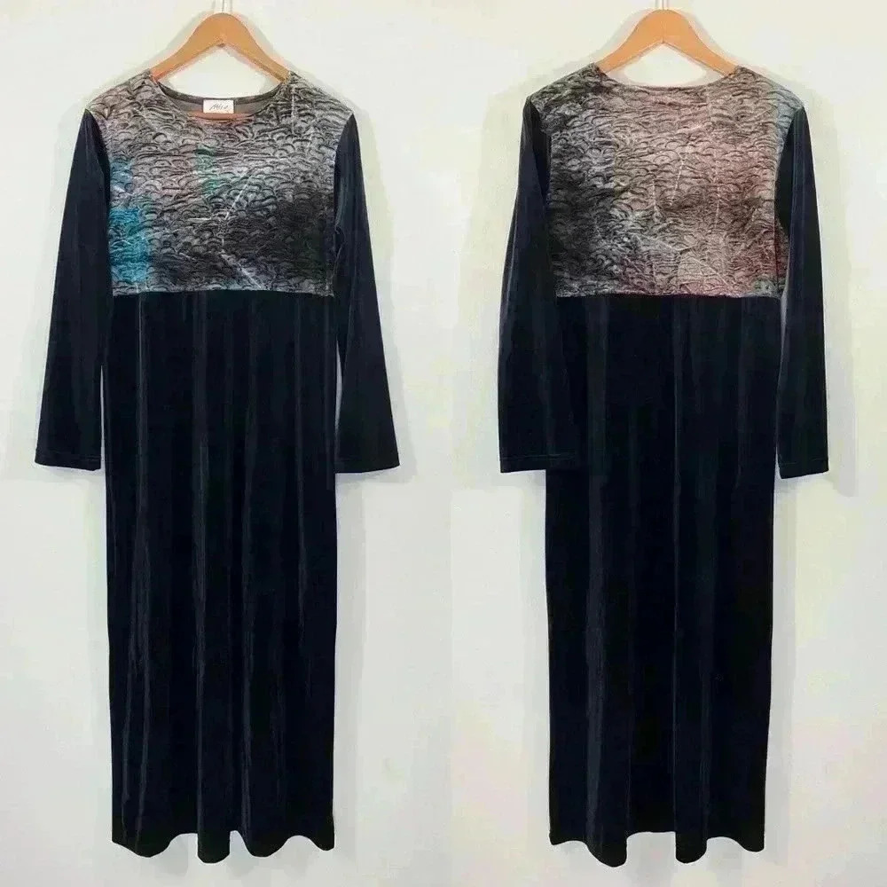 Miyo New York vintage long black velvet dress